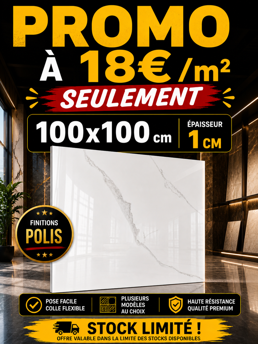 Calacatta polis 100x100 10mm d’épaisseur